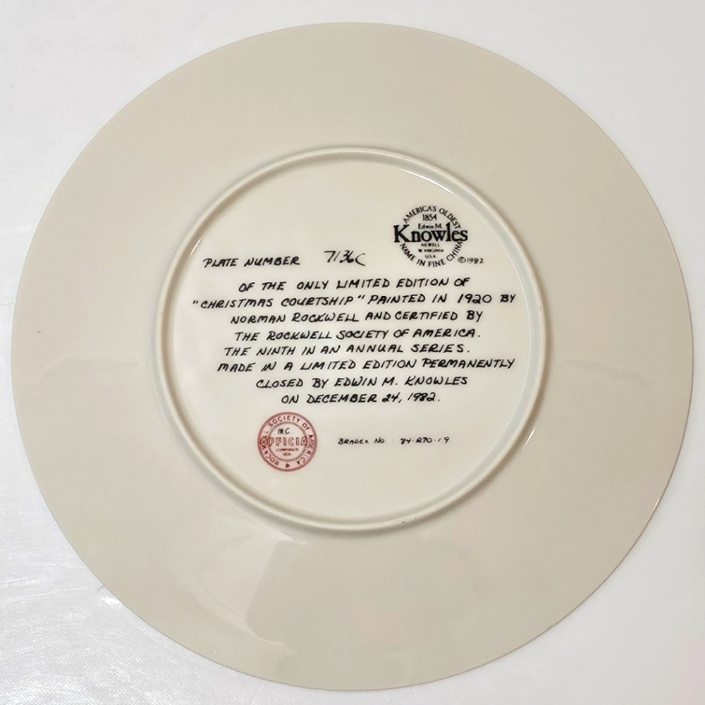 Edwin M. Knowles Plate x Norman Rockwell Painting Christmas Courtship 1982 Plate - Picture 6 of 9